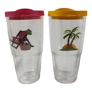 Tervis 24oz Palm Tree Beach Chair Tumblers Pink Yellow Lids